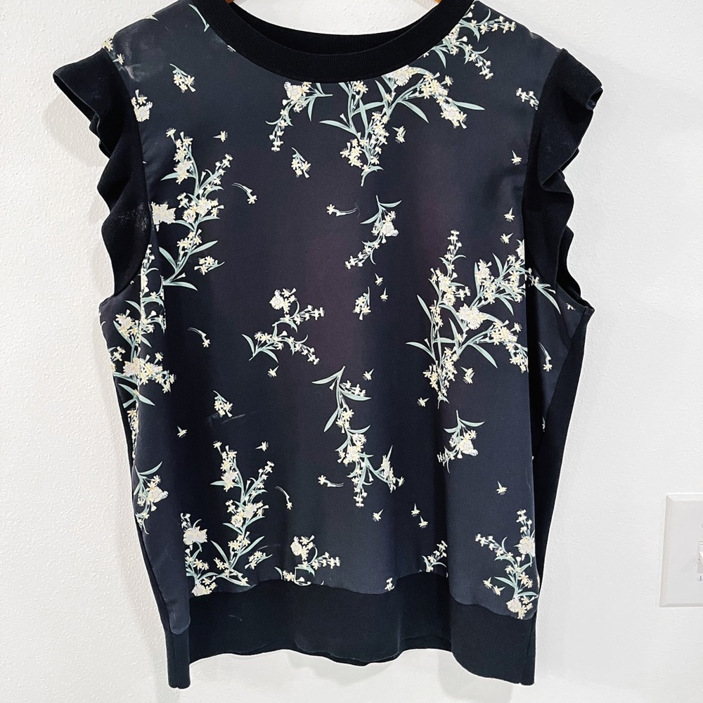 TED BAKER black ruffle sleeve floral blouse size 5